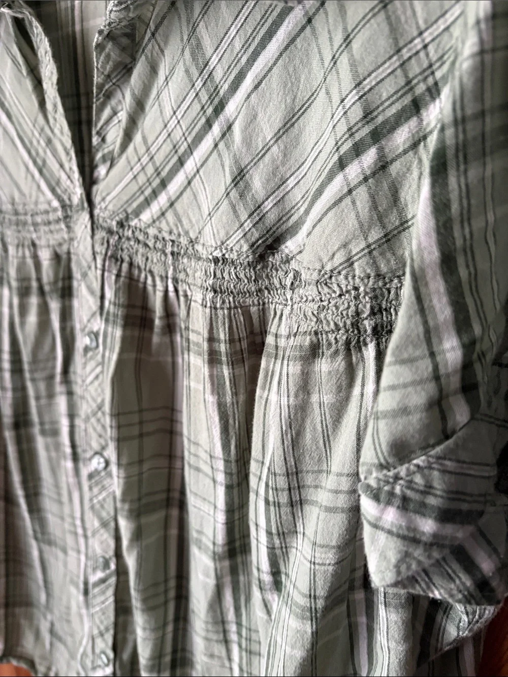 St. John's Bay Light Sage Plaid Button-Front Short Sleeve Shirt